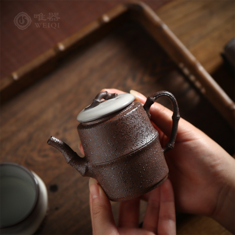 Ấm trà Kung Fu bằng men ngọc ấm trà Ge Kiln Wu Jun ấm trà tre thủ công ấm trà gia dụng bằng gốm sứ ấm đơn lọc