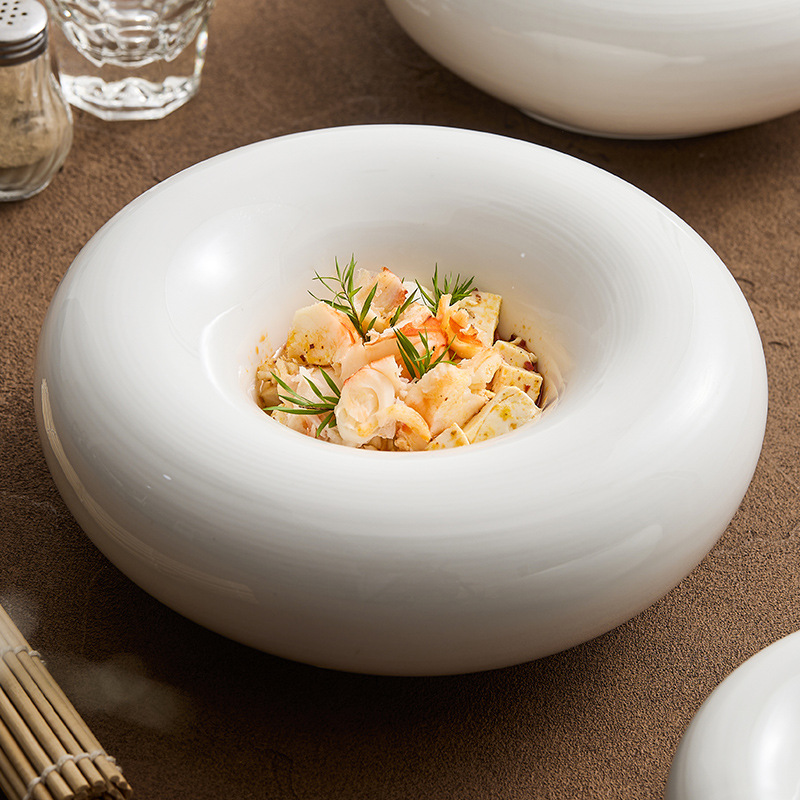 Món ăn nghệ thuật, bộ đồ ăn màu trắng, đĩa cách nhiệt, nhà hàng khách sạn cao cấp, đĩa rau nguội đặc biệt, đĩa rau cá tính, đĩa sâu