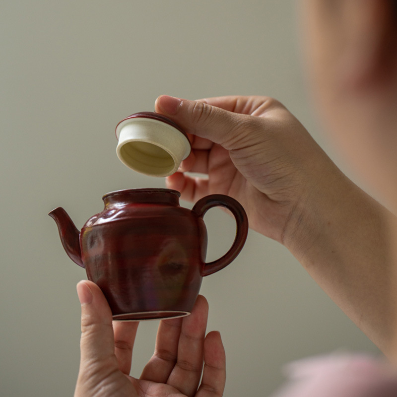 Ấm trà hồng, bộ trà gốm phong cách Wabi-jifeng, ấm trà thủ công gia dụng kiểu Nhật, ấm trà pha trà dung tích lớn