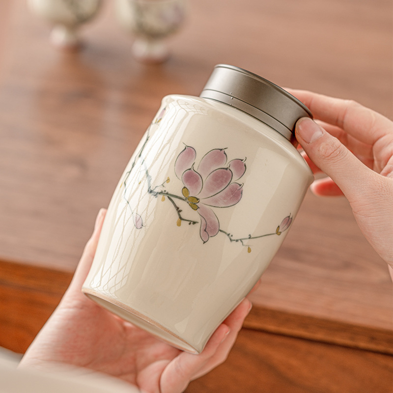 Bình đựng trà gốm sứ vẽ tay Bình đựng trà cỡ lớn đơn bình kín Bình đựng trà kiểu Trung Quốc gia dụng chống ẩm