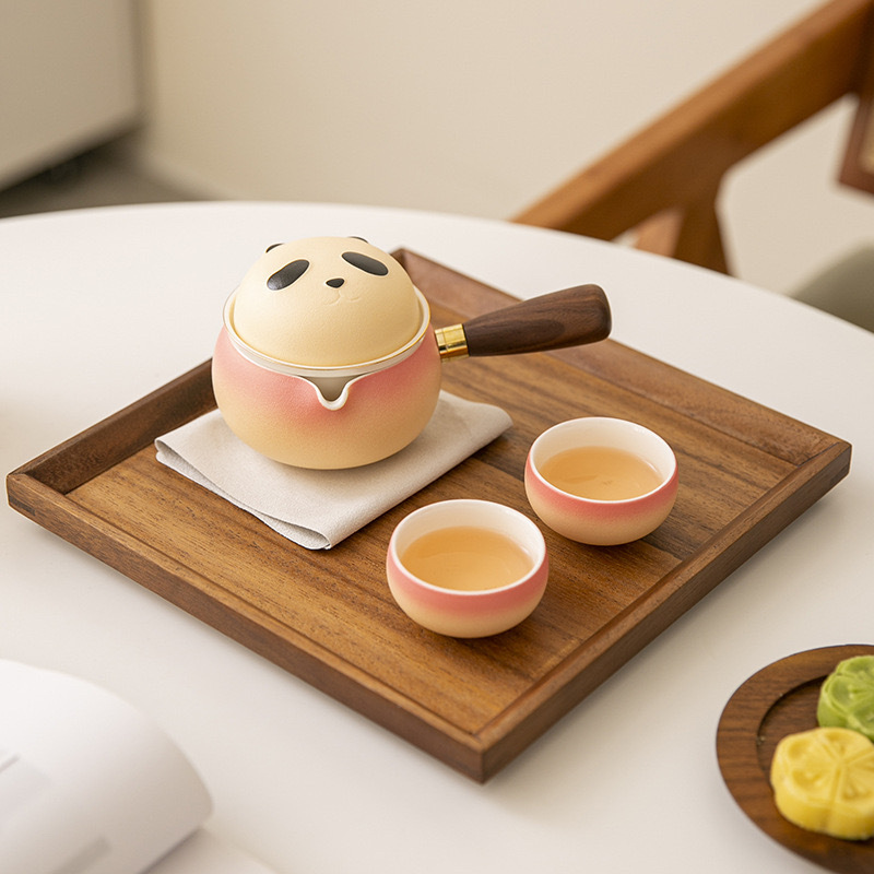 Bộ ấm chén du lịch gốm sứ Panda, hộp quà tặng, một ấm hai chén, bộ ấm chén di động, ly nhỏ gọn, quà tặng tuyệt vời
