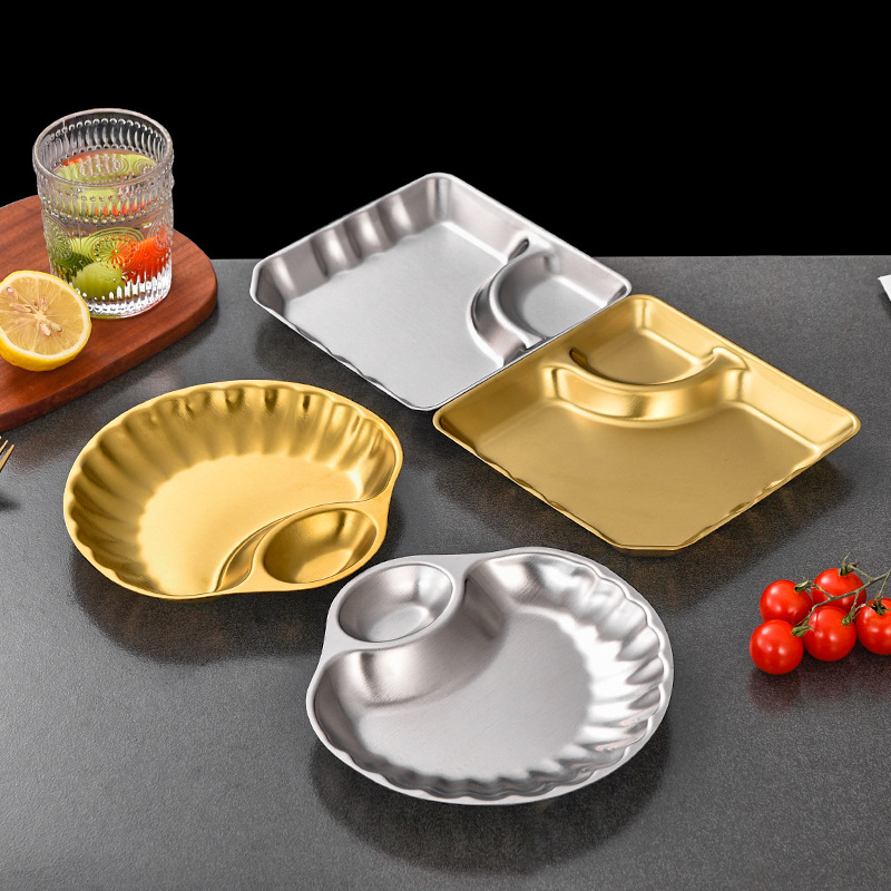 Đĩa vỏ sò inox 304 có ngăn chứa sốt đựng gà rán - khoai tây chiên - thức ăn nhanh, decor cho nhà hàng PBCP34