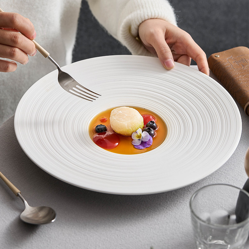 Đĩa đồ ăn phương Tây bằng gốm chải, đĩa súp, đĩa gia dụng, bộ đồ ăn khách sạn cao cấp, đĩa nghệ thuật, đĩa tròn, đĩa đặc sản