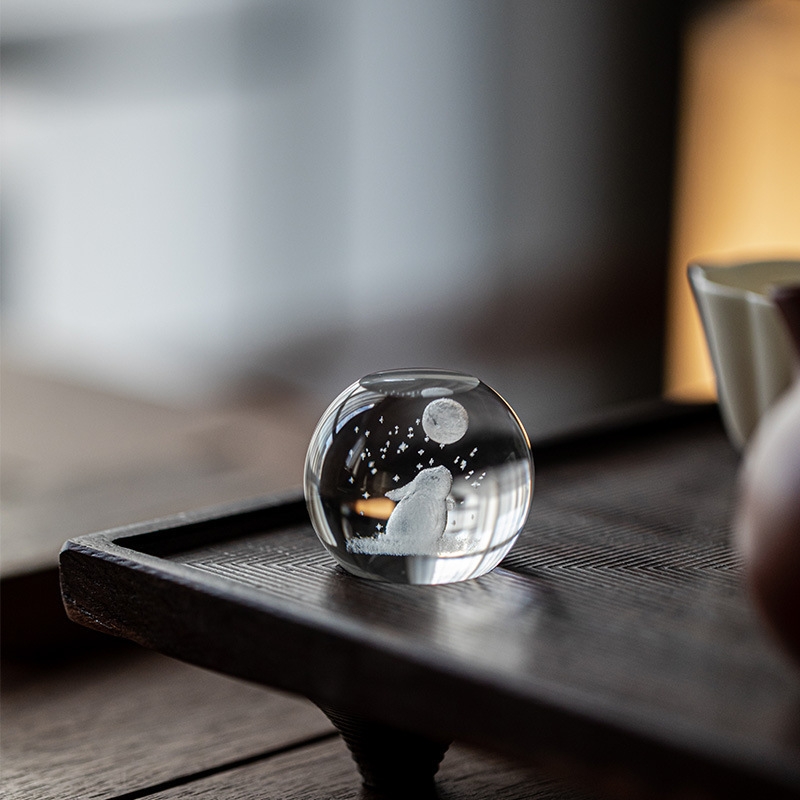 Bán buôn thỏ mặt trăng nhỏ thủy tinh có nắp đựng trà chơi Mochizuki Rabbit/tiền thỏ có nắp đậy ấm trà tử sa để phụ kiện trà đạo