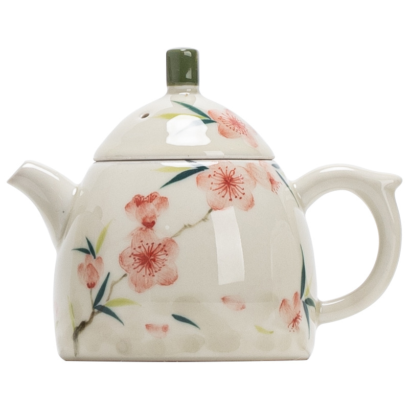 Ấm trà nhỏ Qinquan hoa đào vẽ tay kiểu Trung Quốc Bộ trà Kung Fu đơn gốm sứ Ấm trà mini cao cấp Ấm trà đơn gia dụng