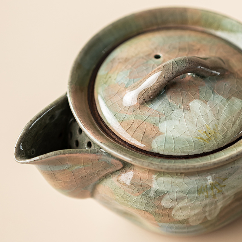 Men borneol vẽ tay hoa cúc bình kho báu bình gốm sứ lỗ bóng lọc bình đơn bộ trà Kung Fu bình đơn hộp quà