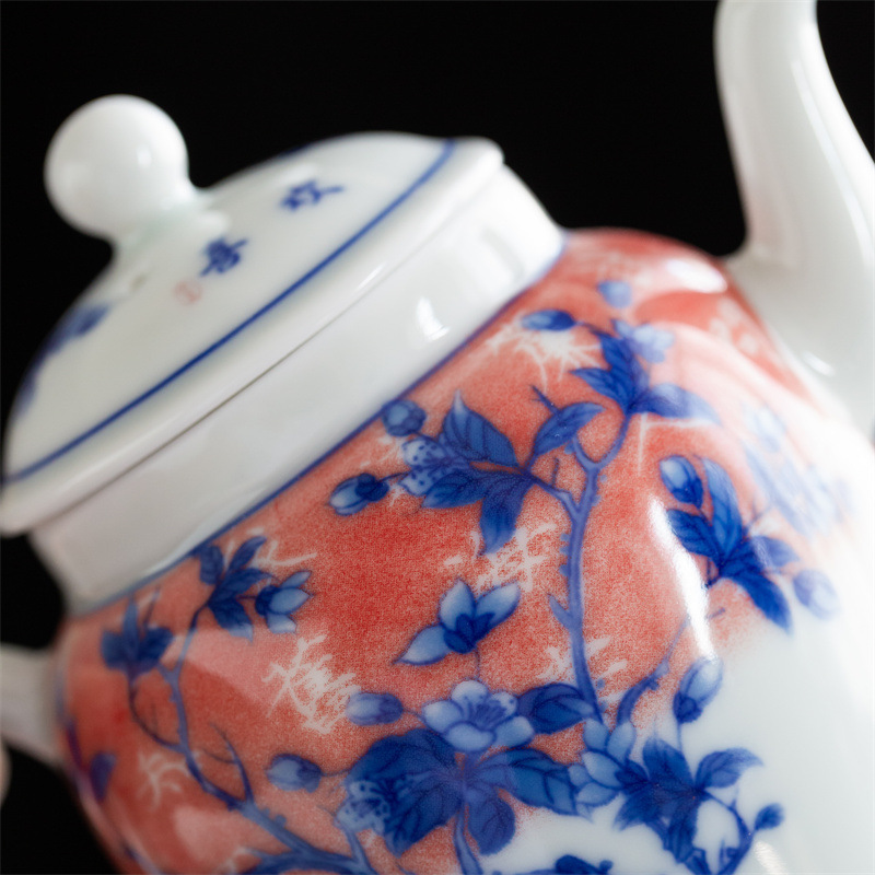 Ấm trà gốm sứ tráng men màu ấm trà lớn ấm trà gia dụng thủ công sứ trắng xanh cổ điển kiểu Trung Quốc