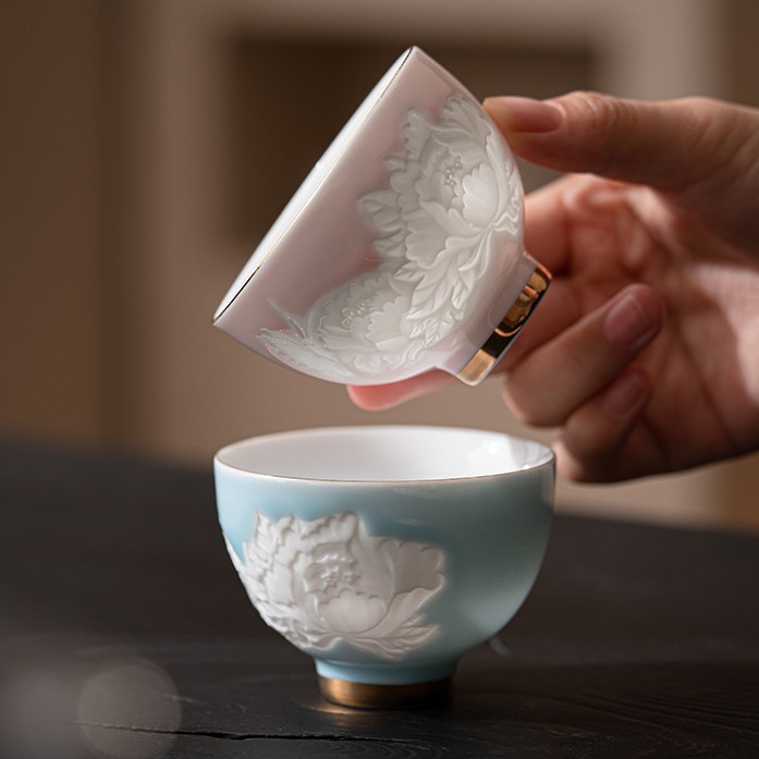 Shadow Carving Butterfly Love Flower Master Cup Cốc đơn Bộ ấm trà cá nhân dành cho nữ Cốc trà uống trà Cốc trà cao cấp gia dụng