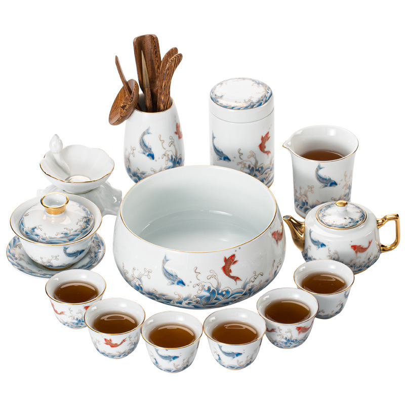 Bộ dụng cụ pha trà tự động lười dụng cụ pha trà xoay đá mài văn phòng gia dụng bằng gốm cốc trà trọn bộ hộp quà