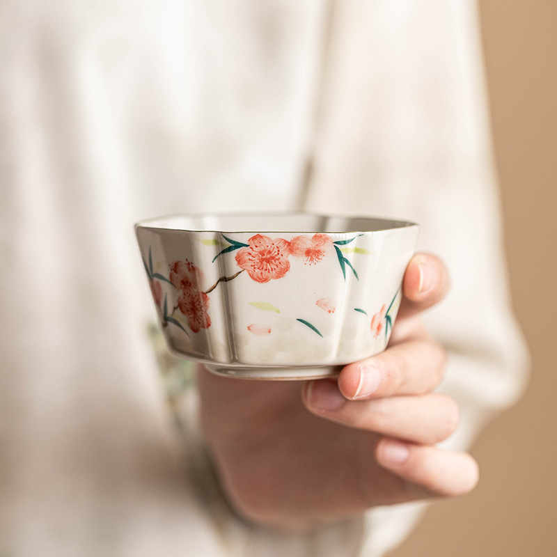 Cốc chủ nhân vẽ tay hoa đào cốc đơn gốm sứ Dehua cốc trà cá nhân cốc trà Bộ trà cao cấp đơn cốc trà nhỏ