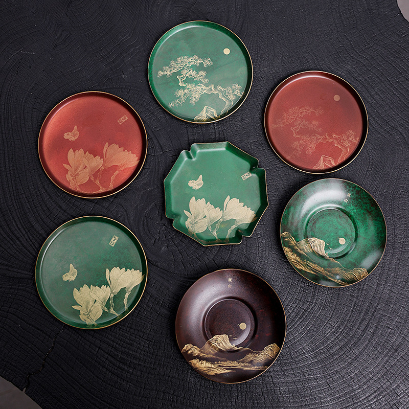 Đế cốc trà kiểu Trung Quốc đế cốc đồng cổ điển phong cách quốc gia cỡ lớn đế cách nhiệt bàn trà thủ công cao cấp phụ kiện bộ trà