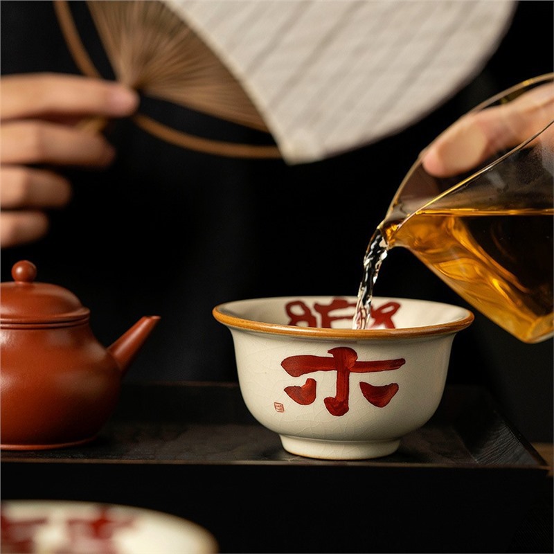 Cốc trà Ruyao cốc gốm sứ niềm vui chủ nhân cốc tay ép chuyên dụng cá nhân cốc trà trà Kung Fu cao cấp cốc đơn bán buôn