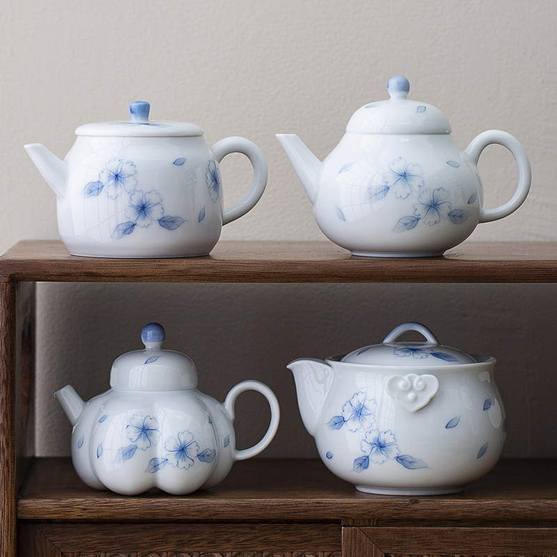 Bộ trà gốm sứ vẽ tay tráng men màu ấm pha trà bộ lọc đồ nhỏ ấm trà Kung Fu bộ ấm trà đơn giản gia dụng