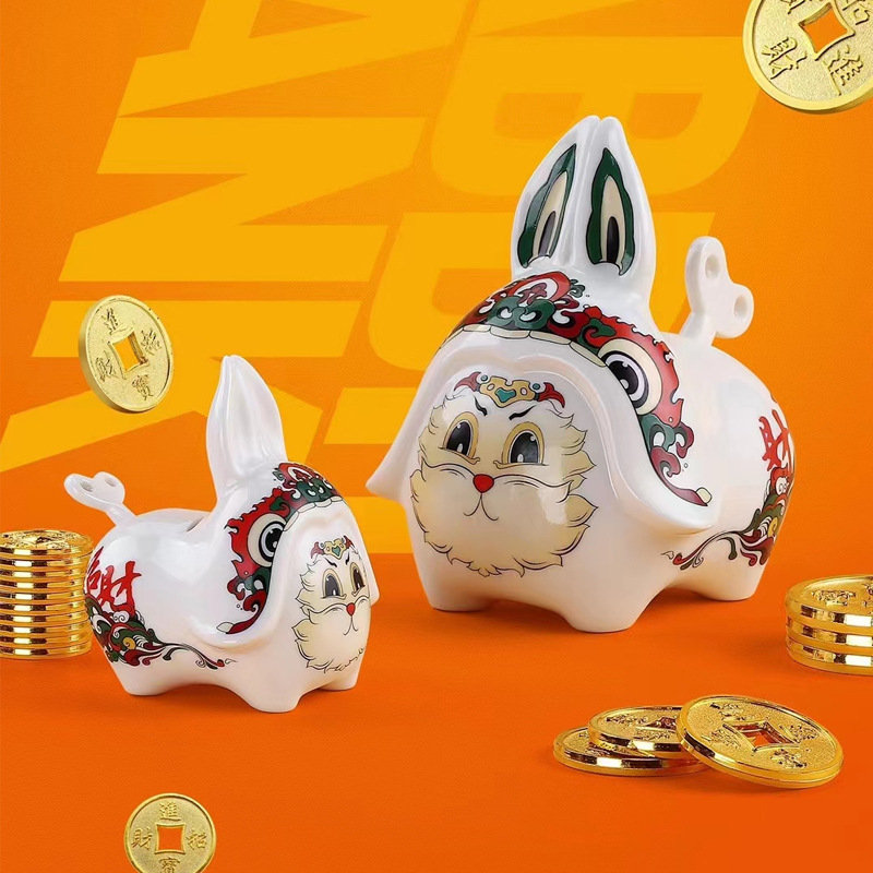 Đồ trang trí Hũ Đựng Tiền Thỏ Gốm sứ, Giá đỡ điện thoại hoạt hình dễ thương, Tặng quà trang trí nhà cửa, linh vật năm Thỏ