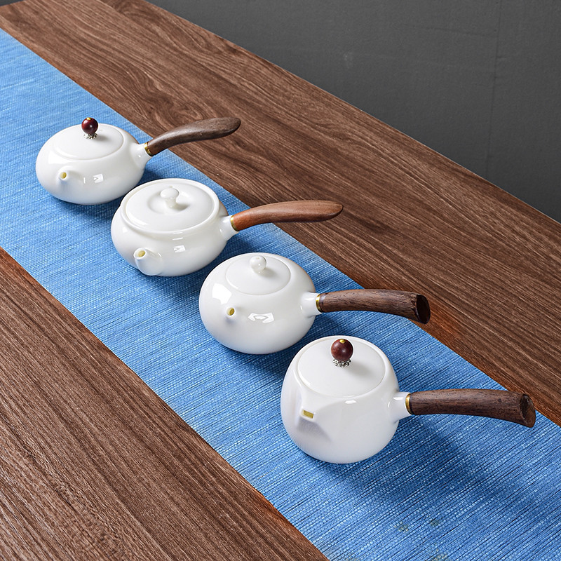 Ấm trà tay cầm bên bằng sứ trắng Dehua ấm đơn sứ ngọc bích mỡ cừu gia dụng bộ trà công phu bằng đá cẩm thạch trắng tách trà đạo bán buôn