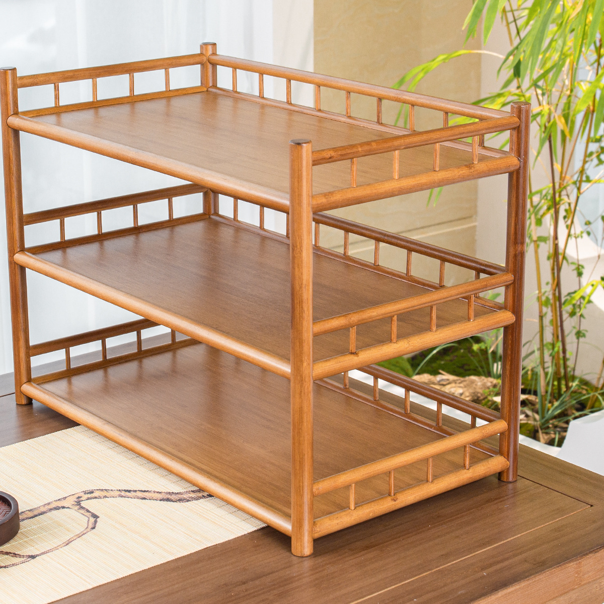 Bán buôn giá đỡ trà ba tầng bằng tre có hàng rào ấm trà để bàn ấm trà tử sa Giá đựng cốc trà giá đựng đồ Bộ trà