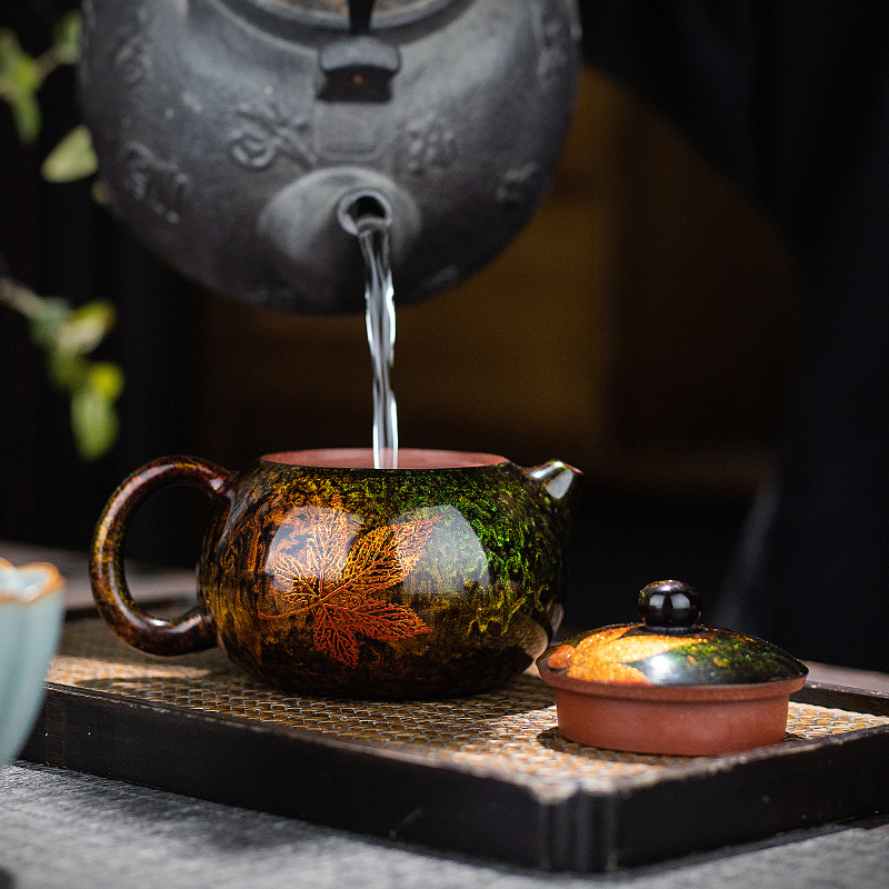 Suyuan bộ ấm trà sơn mài Phúc Châu sơn mài thủ công lá phong ấm trà cát tím hộ gia đình Trung Quốc ấm trà Xishi nồi
