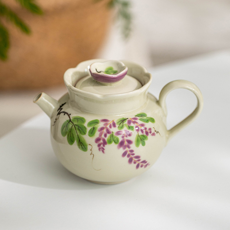 Bộ ấm trà Kung Fu nho vẽ tay bộ ấm trà gia dụng màu men xám thực vật bộ túi đựng đồ du lịch