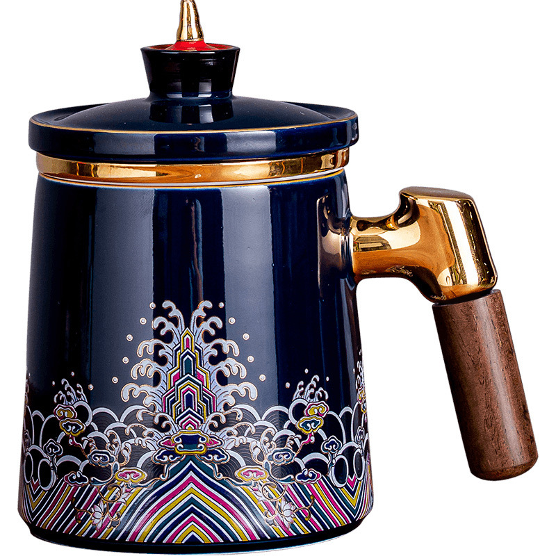 Cốc Mug gốm phong cách Cung điện cốc tách nước trà Cốc pha trà dung tích lớn văn phòng cốc lọc trà có nắp