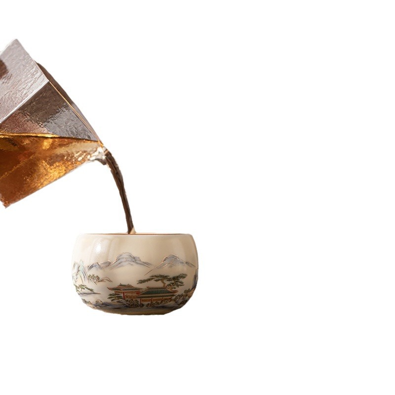 Cốc uống trà Ru kiln màu be lá Bồ Đề, cốc đơn dùng cho văn phòng, gia đình, cá nhân, quà tặng.