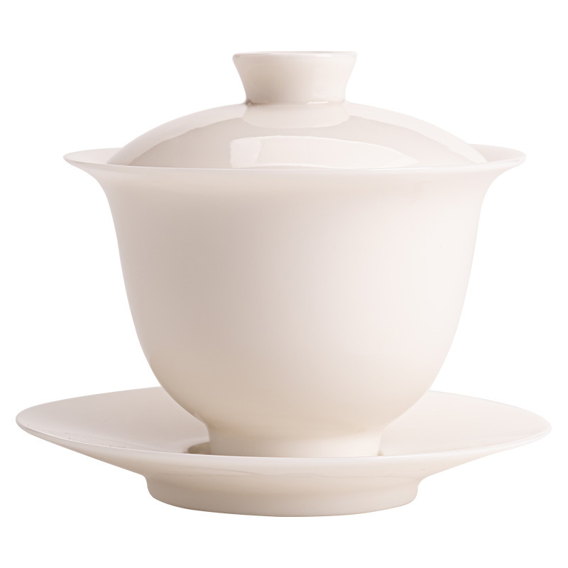 Bát có nắp sứ trắng ngọc cừu Bát pha trà gốm sứ đơn giản Cốc pha trà Bộ trà Kung Fu Bát Trà Tam tài kính cốc pha trà