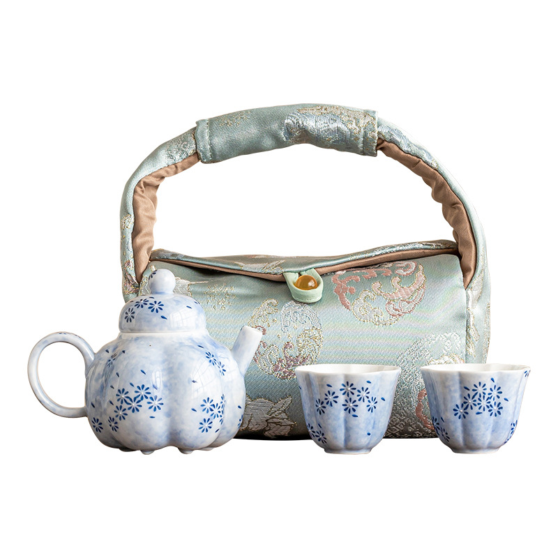 Bộ ấm trà du lịch Bộ ấm trà Bộ ấm trà Hoa cúc xanh Rải trà một ấm hai cốc Túi du lịch xách tay Bộ nhỏ pha trà