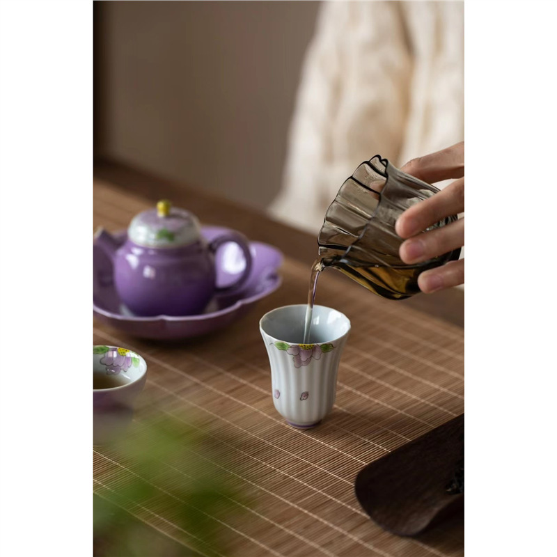 Bộ ấm trà chữ nhỏ màu tím vẽ tay Bộ ấm trà Kung Fu ấm trà gốm sứ nhẹ sang trọng trọn bộ văn phòng nữ cao cấp