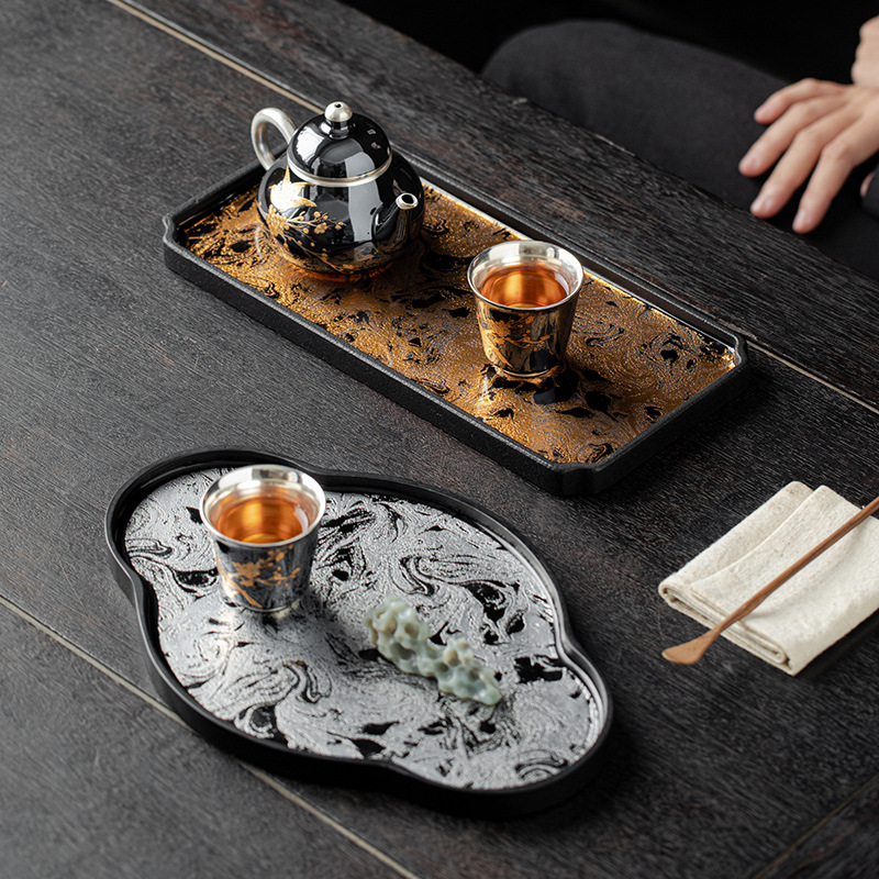 Khay pha khô sơn mài lớn giả cổ bàn trà nhỏ gia dụng khay trà đơn giản hiện đại Khay trà phụ kiện trà