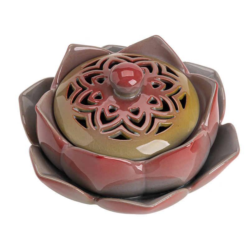 Lư hương đĩa hoa sen gốm sứ, lư hương Trầm Hương gỗ đàn hương gia dụng, lư hương, đồ trang trí hương liệu sáng tạo, phụ kiện hương đạo
