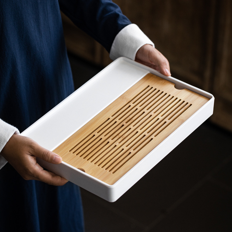 Khay trà tre đơn giản kiểu Nhật, khay pha khô melamine kiểu trữ nước gia dụng cỡ nhỏ, Bộ trà Kungfu, khay trà bàn trà