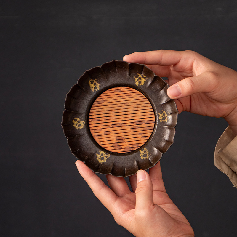 Chậu cánh hoa sen lót tre hàng rào cổ mẫu mới khay đựng trà bằng đồng khay đựng trà khô phụ kiện bộ trà gia dụng cổ điển