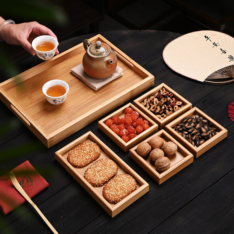 Khay đựng trà Kung Fu kiểu Nhật bằng tre khay đựng trà đơn giản gia dụng khay đựng trà đa chức năng khay đựng trà nhỏ phân chia