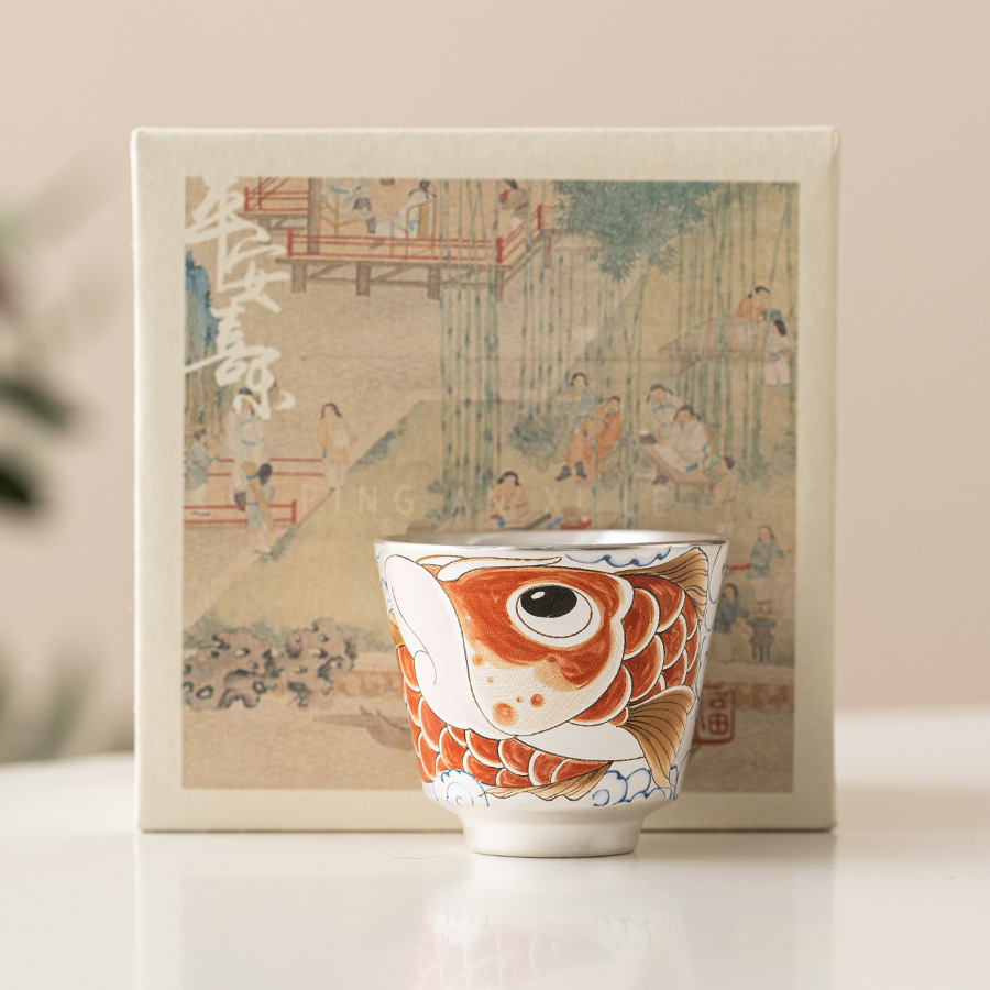 Chén trà sứ mạ bạc Xinxianglong Nafu 999 cốc chủ nhân cốc đơn Bộ trà cá nhân cao cấp