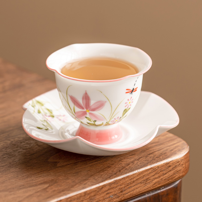 Cốc chủ nhân gốm sứ cao cấp cá nhân vẽ tay hoa cúc chuồn chuồn hoa sen chén đĩa trà bộ trà cốc trà gia dụng
