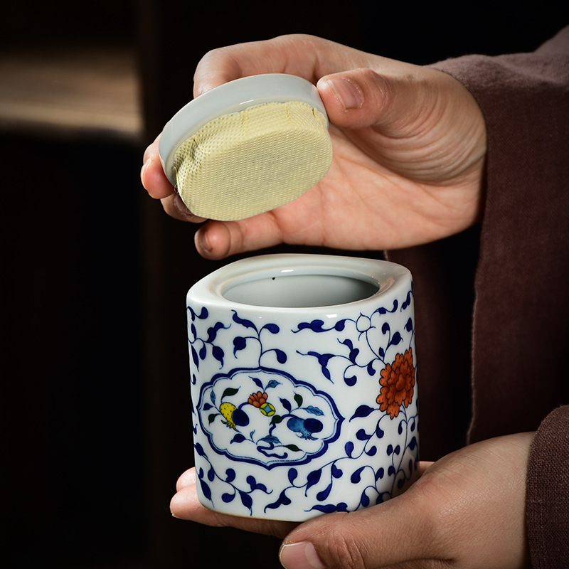 Hộp đựng trà gốm sứ màu xanh và trắng, hộp kín chống ẩm gia dụng, hộp đựng trà, hộp đựng trà đen, hộp đựng trà phụ, bán buôn