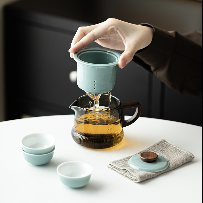 Bộ trà du lịch Youxiang cốc phục vụ khách nhanh gốm sứ ngoài trời gia dụng Bộ trà kungfu di động một bình ba cốc