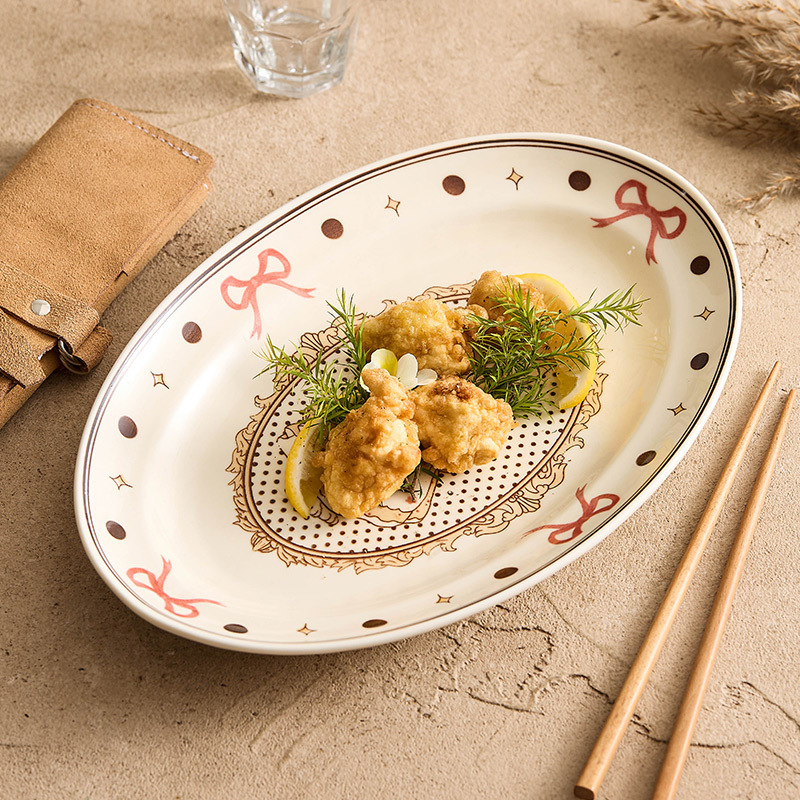 Đĩa cá gốm tráng men màu Đĩa ăn gia dụng Đĩa hình bầu dục thỏ hoạt hình sáng tạo Đĩa cá chuyên dùng cho lò vi sóng