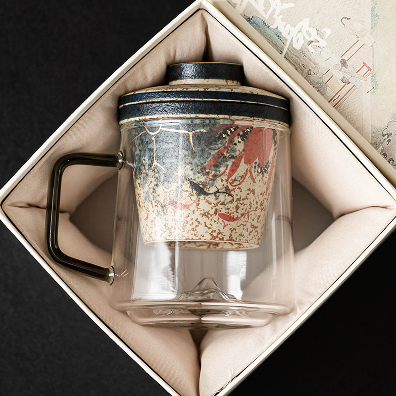 Cốc tách nước trà đen đá lửa trắng xanh, cốc văn phòng cá chép vàng Yungui, cốc uống trà, cốc cao cấp