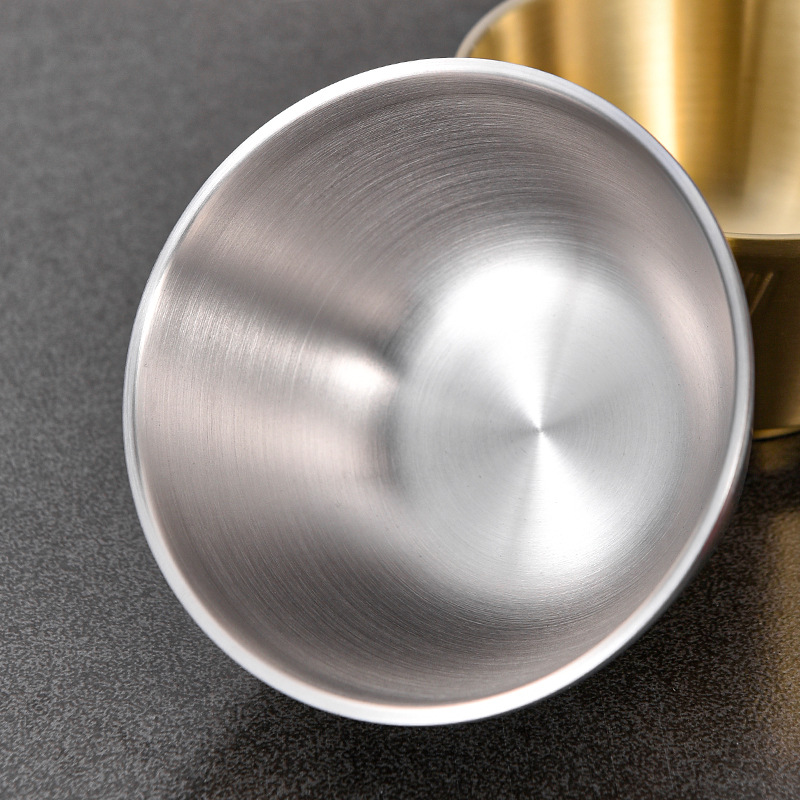 Chén 2 lớp chống bỏng inox 304 vân sọc, chén soup mạ vàng cho nhà hàng 11-12cm PBCP26