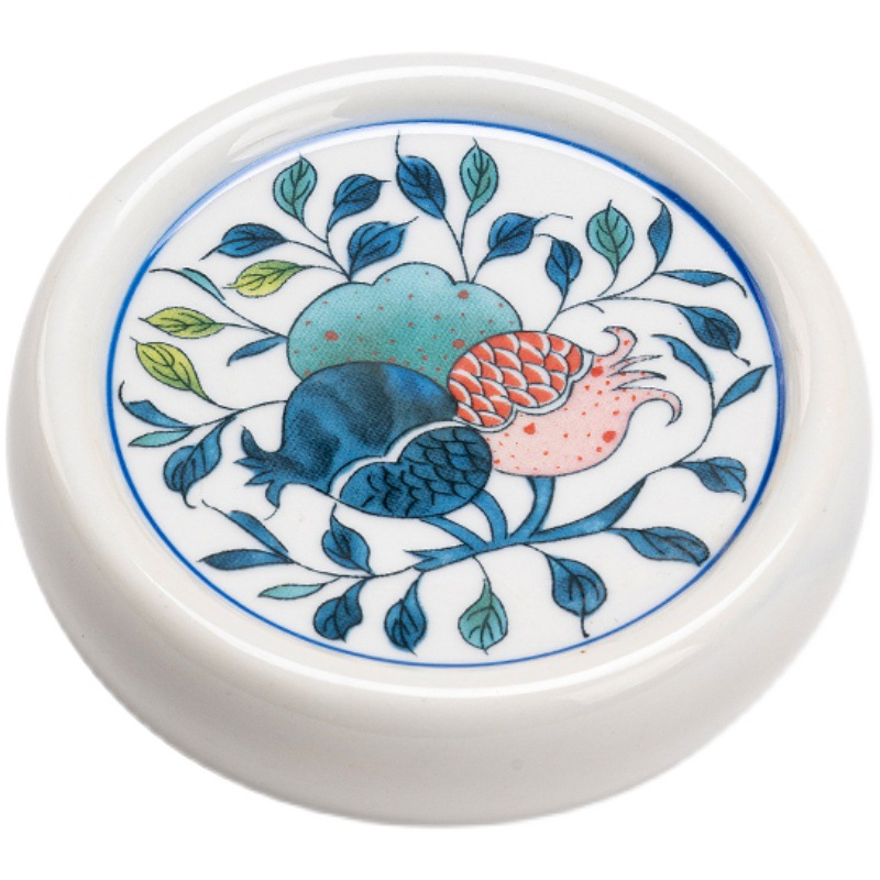 Bộ phụ kiện ấm trà Kung Fu, đế đựng chén, đồ trang trí bàn trà Zen, giá đỡ chén kiểu cổ điển, vỏ gốm men xanh trắng.