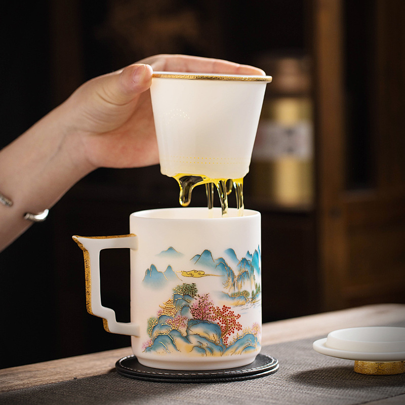 Bộ trà du lịch Bộ đồ sứ ngọc bích loại băng cốc trà cầm tay ngoài trời cốc pha trà gốm sứ nhanh một ấm hai cốc quà tặng