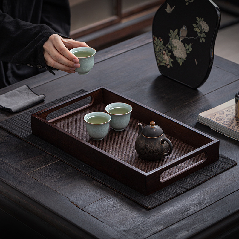 Bàn pha khô bằng mây tre đan, khay trà nhỏ, bộ trà Kung Fu, khay đựng ấm cổ điển gia dụng, khay đựng ấm, khay trà hình chữ nhật, hộp gấm