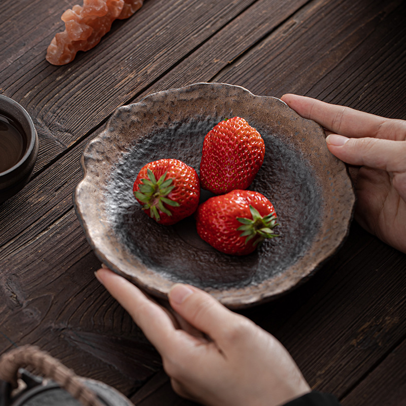 Khay miệng hoa, ấm tráng men sắt mạ vàng kiểu Nhật, đệm ấm, Khay trà, bàn pha khô gốm sứ, khay trà đạo Kung Fu