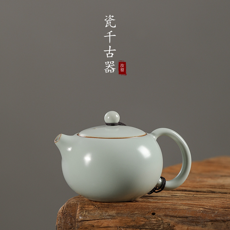 Ấm trà Ru Kiln Ấm trà Xi Shi Ấm trà làm bằng tay của bậc thầy Ấm trà đơn cao cấp gốm sứ cổ điển Bộ trà có thể mở bằng sứ Ru