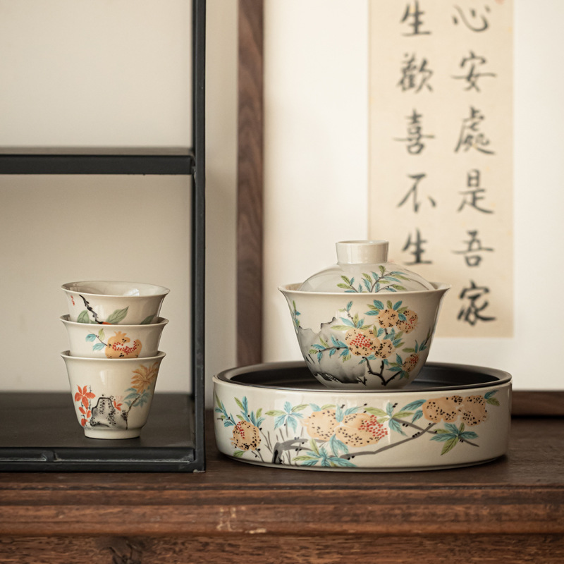 Suying Da'antang tráng men Huanxi Ấm trà Bộ trà Kung Fu Ấm trà bong bóng khô bàn nuôi Ấm Đế ấm khay đựng nước