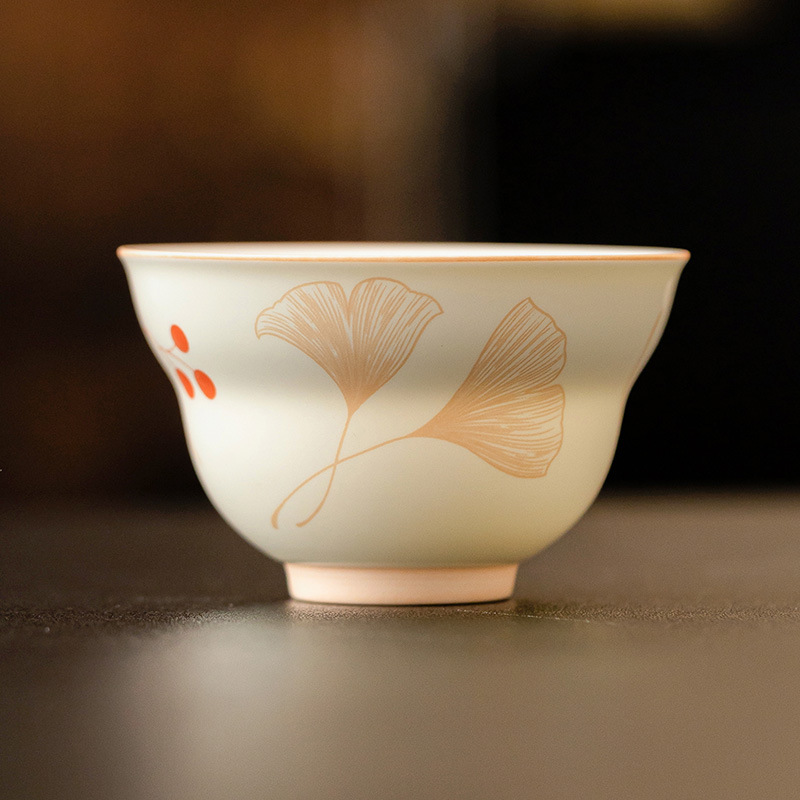 Cốc Phúc Lộc bạch quả màu be cốc chủ nhân gốm cốc trà Kung Fu gia dụng cốc trà kiểu Trung Quốc cốc trà hộp quà cốc đơn