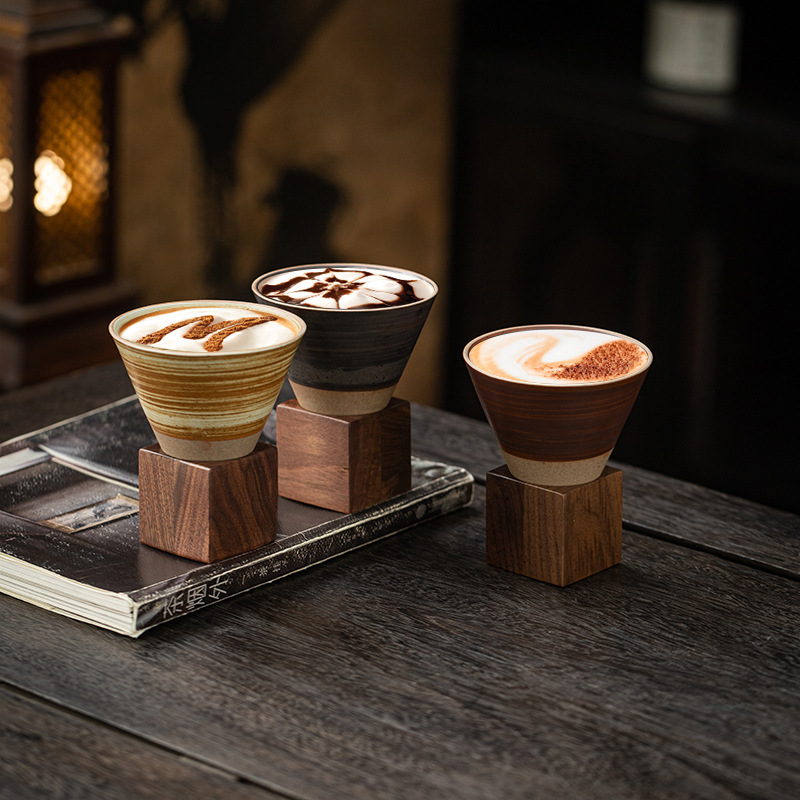 Bộ cốc cà phê retro có giá trị cao, cốc latte gốm sứ thích hợp sáng tạo, cốc trà gốm thô có hoa Mark
