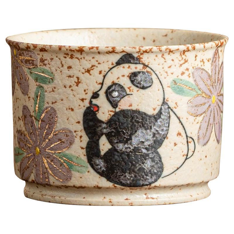 Cốc chủ nhân gốm sứ đỏ đá lửa trắng chạm khắc vàng gấu trúc vẽ tay hoa cúc cốc tròn cốc trà lớn gia dụng