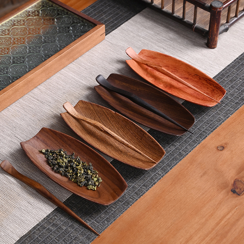 Bộ hai chiếc thìa trà gỗ óc chó, Bộ trà Kungfu cổ điển kiểu Trung Quốc bằng gỗ mun nguyên khối, phụ kiện trà đạo