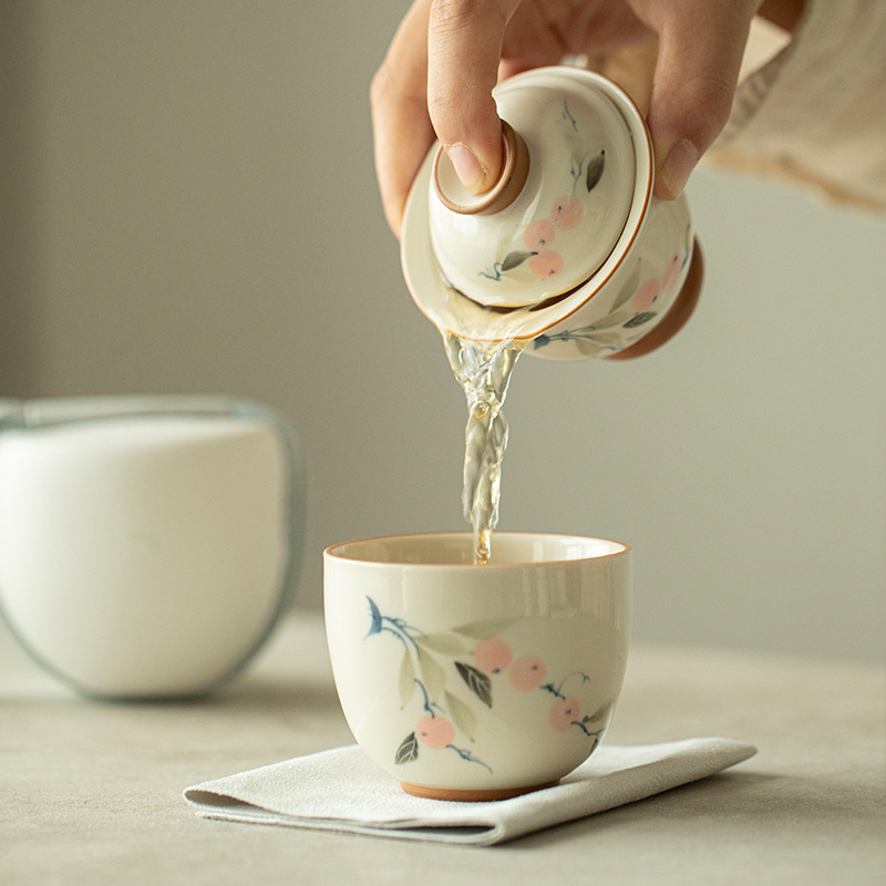 Bộ ấm trà cầm tay Chupu hồng Ruyi nhanh chóng ngoài trời Bộ ấm trà di động với gốm tro cỏ dành cho một người uống làm quà lưu niệm